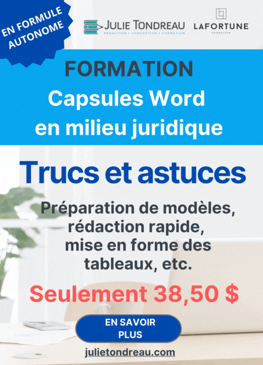 FORMATION – Capsules Word en milieu juridique – Trucs et astuces (60-01)