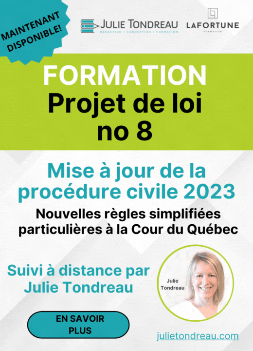 FORMATION : MISE À JOUR DE LA PROCÉDURE CIVILE 2023, INCLUANT LES MODIFICATIONS APPORTÉES PAR LE P.L. 8 (40-00)